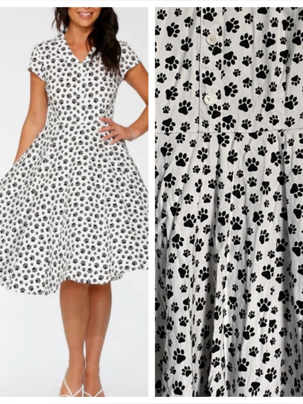 Orchid Bloom White and Black Dog Paw Print Dress Size 12 54331